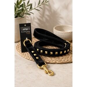 Bootique Black Velvet Dog 6 Foot Lead with Gold Stud Hardware